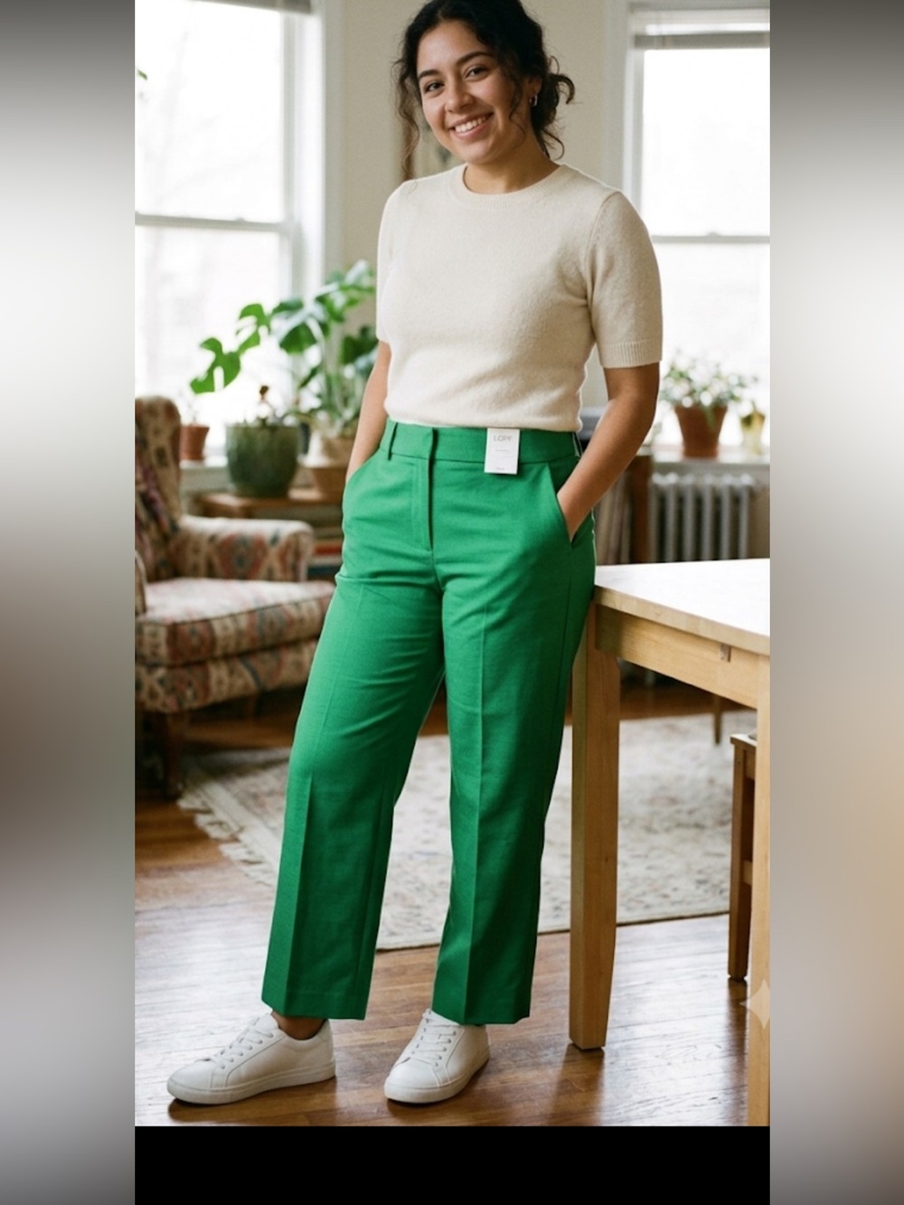 LOFT Bright Green Straight-Leg Pants